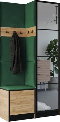 Produktbild von KIER FURNITURE Flurgarderobe Garderobenschrank 106,4x205x39cm, Craft Eiche + Grün