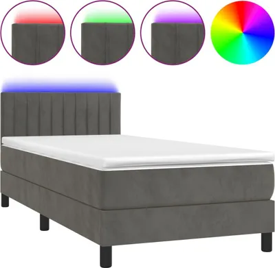 Produktbild von vidaXL Boxspringbett mit Matratze & LED Dunkelgrau 100x200 cm Samt