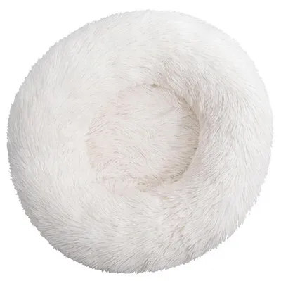 Immagine prodotto di Cuccia rotonda in peluche a forma di ciambella, adatta a cani e gatti, lavabile, antiscivolo, diametro 40 cm, colore bianco