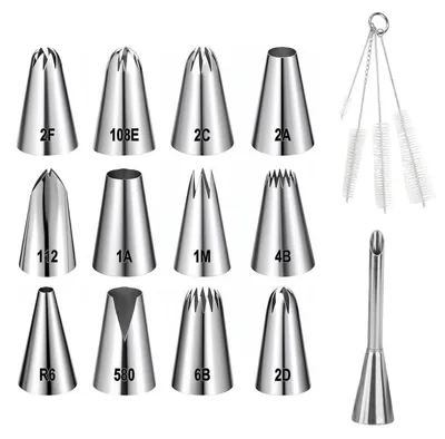 Produktbild von Spritztüllen Set 13-teilig mit Reinigungsbürste, Edelstahl, Wiederverwendbar, für Kuchen & Torten