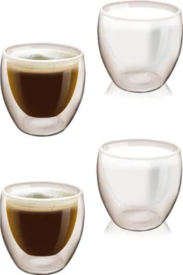 Produktbild von 4er Set Doppelwandiges Trinkglas 180 ml Thermo Kunststoff Kaffeetassen Wasserglas