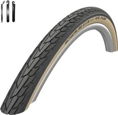 Image de 1 x pneu de vélo Schwalbe RoadCruiser K-Guard HS 484 noir/gumwall 47-559 (26 x 1,75") avec démonte-pneu