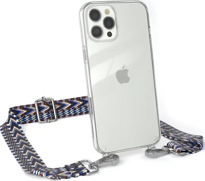 Produktbild von EAZY CASE Handykette - Verstellbarer Trageriemen kompatibel mit Apple iPhone 12 Pro Max, Handykordel mit transparenter Silikon-Hülle, Band in Blau