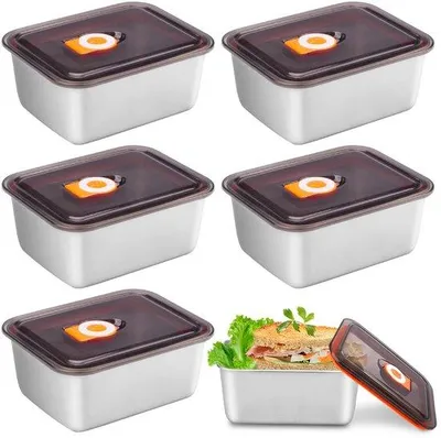Productafbeelding van Ibenzoa® RVS voorraadpotten, set van 5, 500 ml, geschikt voor voedsel, 13,5 x 10,5 x 5,5 cm, met luchtdichte deksels – voor koelkast en keuken
