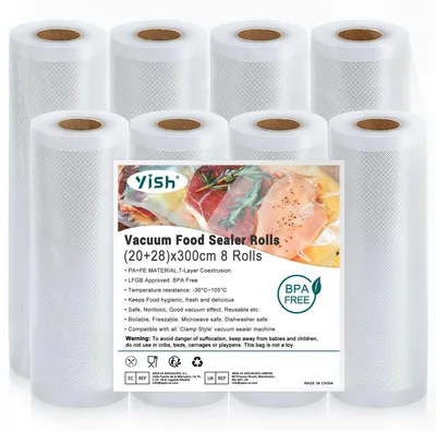 Obrázek produktu pro Vakuovací sáčky YISH, 8 rolí, 20/28 × 300 cm, bez BPA