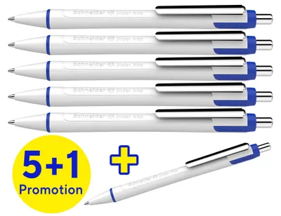 Image de Schneider 133286 5+1 GRATIS: 5 Schneider Kugelschreiber Slider Xite weiß Schreibfarbe blau + GRATIS 1 Schneider Kugelschreiber Slider Xite weiß Schreibfarbe blau