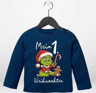 Baby Langarmshirt 'Mein Erstes Weihnachten' Mit Pinguin - Schwarzes Weihnachts Outfit Für Säuglinge