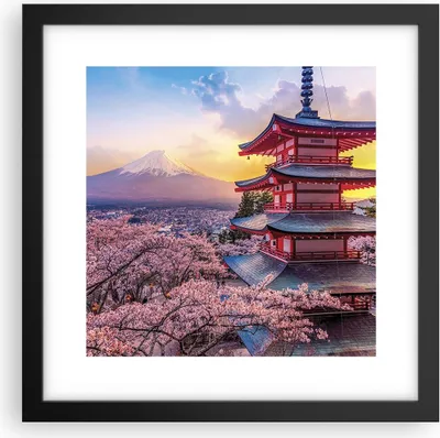 Produktbild von Gerahmtes Poster - Schwarzer Rahmen - Fuji Choreito Pagode - 30x30 cm - Wand Bild - Wanddeko - Wandbilder - Kunstposter - Wandposter - Bilderrahmen - Bilder - Kunstdruck - P2BAC30x30-4547