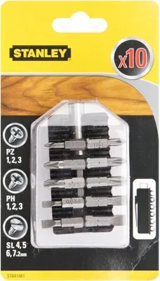 Zdjęcie produktu dla Stanley STA61481-XJ, 10 szt., Phillips, Pozidriv, Gniazdo, PZ1/2/3, PH1/2/3, flat 4.5/6/7.2 mm, Sześciokątny