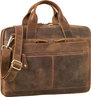 Produktbild von ROYALZ "Houston" flache Leder Umhängetasche Herren Damen Mittel-groß - moderne Vintage Ledertasche 14 - 15 Zoll Laptoptasche Echtleder Business Aktentasche Büro Freizeit
