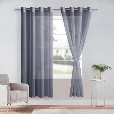 Produktbild von Famanu Voile Gardine Transparent mit Ösen - Dunkelgrau, 210 x 132 cm
