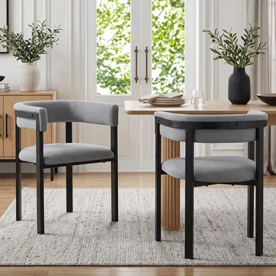 Produktbild von 4 Esszimmerstühle, bequem und atmungsaktiv, geeignet für Restaurants, Wohnzimmer, Cafés und andere Orte, moderner Stil, Vollständig umlaufende Rückenlehne, Chenille-Stoff,Grau Grey