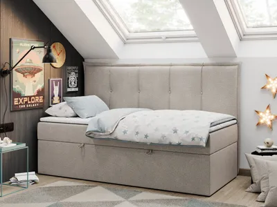 Produktbild von Boxspringbetten für Kinderzimmer, Jugendbett mit Matratze - BANCO - 90x200cm - Beige - H3