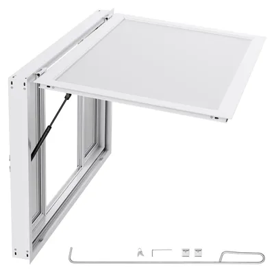Obrázek produktu pro SucceBuy výklopné okénko pro prodej občerstvení (rozměry pro montáž 1346 x 838 mm) s úhlem otevření 85° a 4 posuvnými okénky, výdejní okénko pro prodejní stánky a pojízdné prodejny