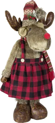 Produktbild von Winterlicher Deko Elch mit Kleid und ausziehbaren Beinen 50-80cm Rentier Weihnachtsdeko