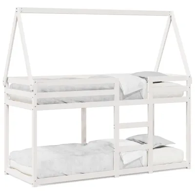 Obrázek produktu pro vidaXL Patrová postel se střechou bílá 90x200 cm z masivního borovicového dřeva