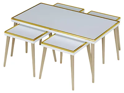 Produktbild von Weißes Wohnzimmer-Set aus Holz und Edelstahl im modernen Design
