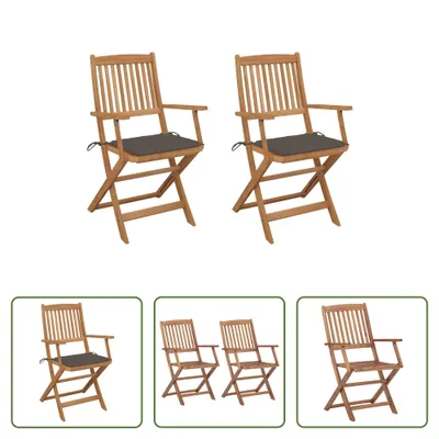 Produktbild von The Living Store Klappbare Gartenstühle 2 Stk. mit Kissen Massivholz Akazie