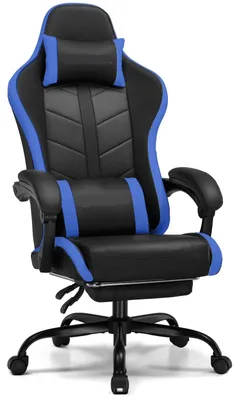Obrázok produktu pre Ergonomická kancelárska stolička a herná stolička v modrej farbe – s nastaviteľnou opierkou chrbta – s podnožkou