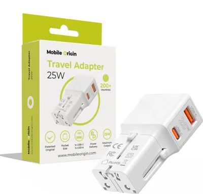 Immagine prodotto di Mobile Origin Adattatore da viaggio 25W, EU/US/UK/AU, bianco