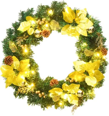 Produktbild von vidaXL Weihnachtskranz mit LED-Lichtern Grün 60 cm PVC