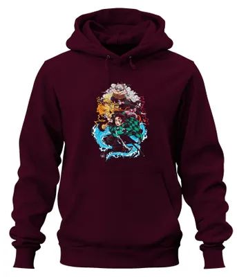 Produktbild von Kimetsu no Yaiba Tanjiro Nezuko Zenitsu Inosuke Anime Hoodie Kapuzenpullover, Burgundy, L