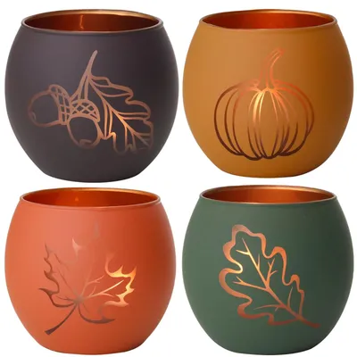 Teelichthalter Glas-Set 4er Herbstdeko Thanksgiving