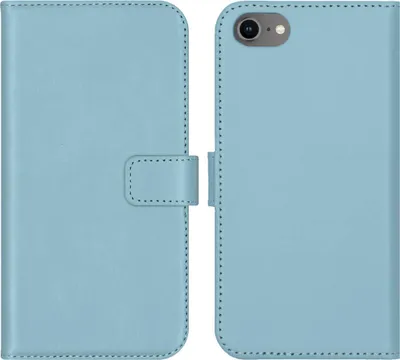Image de Selencia Bibliothèque en cuir véritable pour Apple iPhone SE (2022 / 2020) / 8 / 7 / 6(s) - Air Blue
