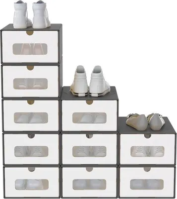 Produktbild von Kartonnen Schuhbox mit Sichtfenster, Faltschuhbox aus Karton, Stapelbare Schuhbox, Opbewaarbox, Schuhbox für Schuhe bis Größe 46, schwarze Kartonbox