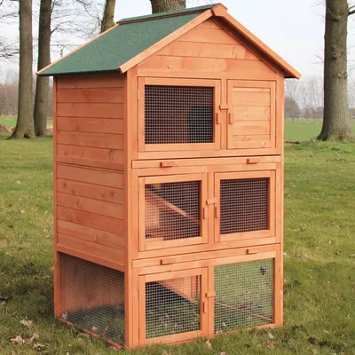 Produktbild von zooprinz Hasenstall Jumbo | 3-Stöckig | XXL | mit Freilauf | 106x160x86,5cm (BxHxT) | Massivholz |  Wetterfest