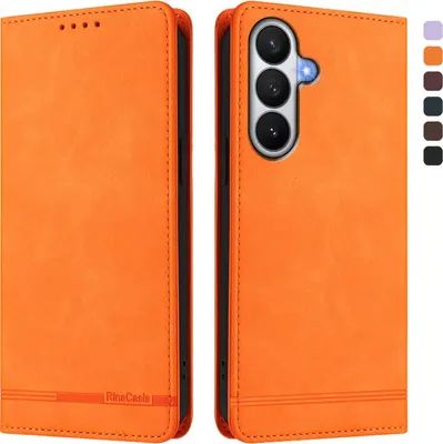 Produktbild von Hülle für Samsung Galaxy S26, Retro Kunstleder Ständer Klapphülle mit Kartenfächer und Magnetische Orange