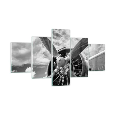 Produktbild von Bilder auf glas - 5 Teile - Motor Schwarzweiß Propeller - 125x70cm - Glasbilder - Wandbilder - Bilder - Wanddekoration aus Glas - Glas Bilder - Wandbild auf Glas - GEA125x70-4289