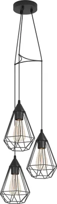 Produktbild von EGLO Pendelleuchte Tarbes schwarz Vintage, Hängelampe Esszimmer, Hängeleuchte 3-flammig, Retro Industrial Design, Pendellampe, Lampe, E27, Ø 31 cm