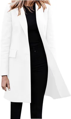 Produktbild von ASKSA Damen Winterjacke Langarm Revers Wintermantel Einreihig Damenmantel Strickjacke Warm Mantel, Weiss, L