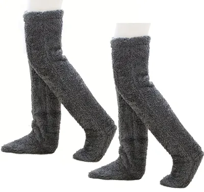 Produktbild von Beinstulpen – 2 Paar – Einheitsgröße – Lange Socken – Haussocken – Weiche, warme Socken – Kniestrümpfe – Bodensocken – Damen-Schlafsocken – Dunkelgrau