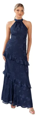 Immagine prodotto di Abito lungo da donna Maya Deluxe, con spalline sottili, senza maniche, motivo floreale jacquard e volant