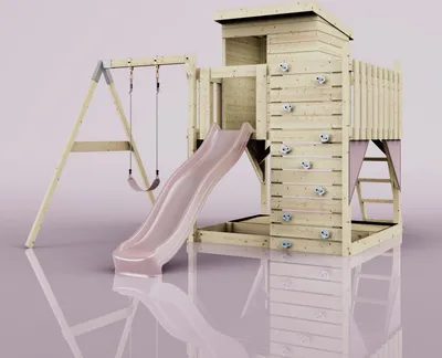 Produktbild von OutdoorToys Spielturm Alma aus Holz in Rosa Altrosa, mit Kinderschaukel