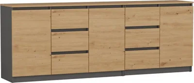 Produktbild von Kommode Anthrazit Eiche, modern, minimalistisch, grifflos, Spanplatte, 75x200x40 cm