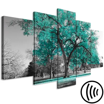 Produktbild von Akustikbild Blumen Baum 200x100 cm Bilder Akustikschaum Hochleistungsschallabsorber Schallschutz Leinwand 5 tlg Wandbild Raumakustik Schalldämmung Bäume Natur c-B-0445-b-p