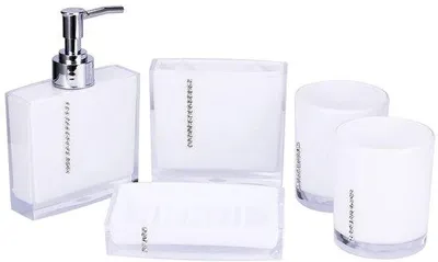 Produktbild von Badezimmer-Set aus hochwertigem Kunststoff - 4-teilig - mit Seifenabguss - Zahnbürstenhalter - Zahnbürstenbecher - Tiefgehend