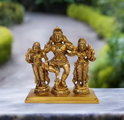 Messing-Standbild Krishna & Gopi, Raas Leela, 8,9 cm