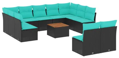 Produktbild von vidaXL 12-tlg. Garten-Sofagarnitur mit Kissen Schwarz Poly Rattan