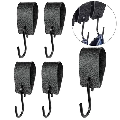 Produktbild von 5er-Set S-Haken mit Lederband, schwarz, 12,5×3 cm, vielseitige Metallhaken für Küche, Bad, Schlafzimmer, Wohnzimmer & Camping