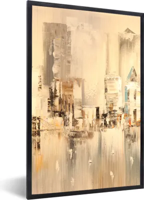 Produktbild von MuchoWow® Gerahmtes Poster Gemälde - Öl - Abstrakt - Skyline 20x30 cm - Poster mit Schwarzem Bilderrahmen Wandposter Rahmen Foto Bilder - Drucken - Bilder Poster im Rahmen
