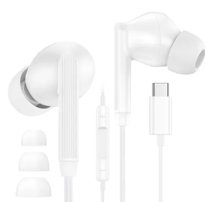 Obrázek produktu pro Sluchátka s kabelem USB-C, sluchátka do uší, kabelové, bílá barva