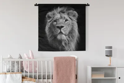 Produktbild von MuchoWow® Wandteppich Wandbehang Löwe - Tier - Schwarz - Weiß 90x90 cm Tapisserie Dekoration Wandtuch - Wandaufhänger