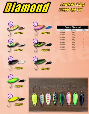 Produktbild von FTM Spoon Diamond 3,8g - Forellenspoon, Farbe:schwarz - chartreuse / schwarz silber glitter
