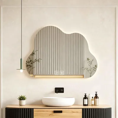 Produktbild von Zimilo LED Badspiegel Asymmetrisch Organisch mit Beleuchtung, Beschlagfrei Touch-Schalter 3 Lichtfarben, 5mm HD Wandspiegel für Badezimmer, 70x90cm