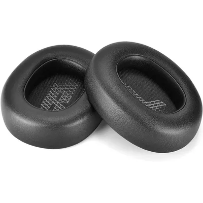 Two black ear pads for headphones are shown on a white background.