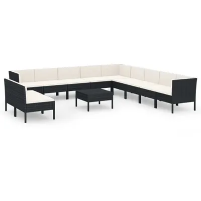 Immagine prodotto di set 12 pezzi da giardino con cuscini in poly rattan nero